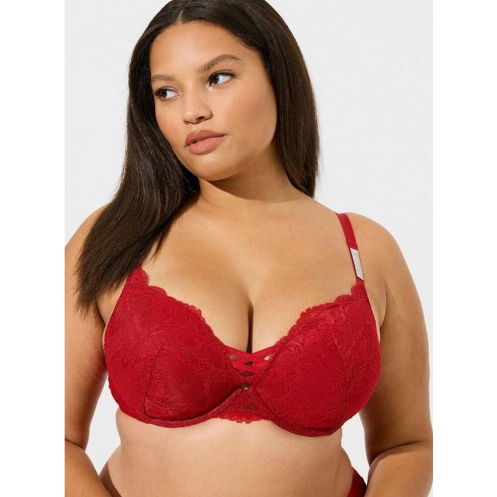 TORRID PLUNGE BRA Red Push Up Convertible Straps Wide Band 44D NWOT